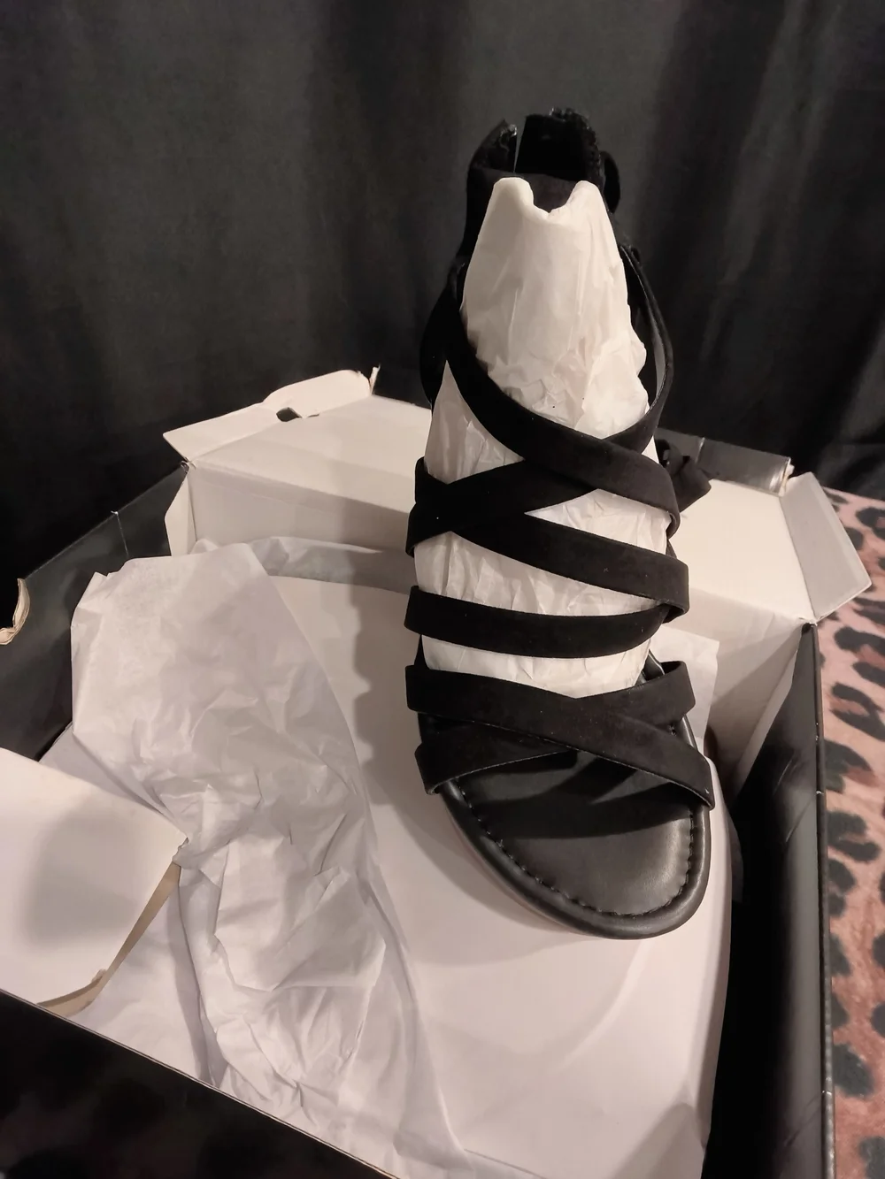 torrid Black Suede Strappy Platform Heels with Wrap Tie